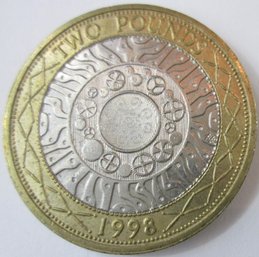 Authentic 1998 ELIZABETH II Coin, Two 2 POUND Denomination, Bimetallic, Great Britain, United Kingdom