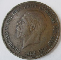 Authentic GREAT BRITAIN Issue, Dated 1931, One 1 Penny, Depicts GEORGE V, Discontinued Design, Copper Content