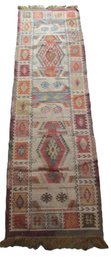 Vintage POTTERY BARN Rug Runner, Multicolor GEOMETRIC Pattern, Neutral Background, Low/no Pile, Apx 103' X 31'