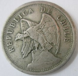 Authentic CHILE Issue Coin, Dated 1923, Twenty 20 Centavos, Copper Nickel Content, Discontinued Design