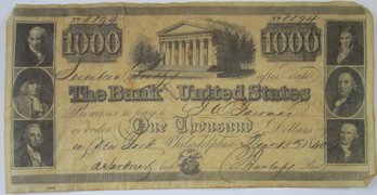 Reproduction $1,000 Certificate Bank Note, Copied From Note Dated 1840