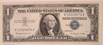 Authentic 1957B Series, $1 SILVER CERTIFICATE, C. DOUGLAS DILLON, Blue Seal, United States