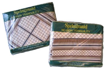 Set Of 2 New Old Stock! Vintage SPRINGMAID Brand, TWIN Fitted & Flat Sheets, CARLTON Pattern