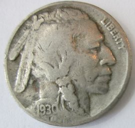 Authentic 1930P BUFFALO NICKEL $.05, Philadelphia Mint, Discontinued Style, United States Type Coin