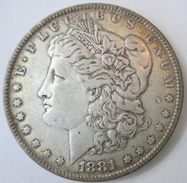 Authentic 1881P MORGAN SILVER Dollar $1.00, Philadelphia Mint, 90 Percent SILVER, United States