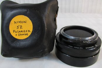 Vintage NIKON NIKKOR Filter, POLARIZER With Shade & Case, Appx 3' Diameter