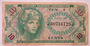 Authentic MILITARY PAYMENT CERTIFICATE, 641 Series, Ten $.10 Cents, United States