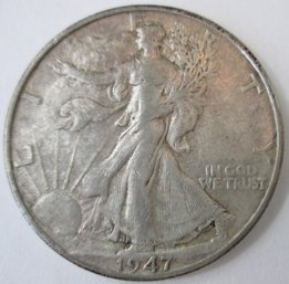 Authentic 1947D WALKING LIBERTY SILVER Half Dollar Fifty $.50 Cents, Discontinued United States