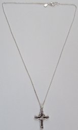 Contemporary Chain Necklace, Cross Crucifix Pendant, Rhinestones, Silver Tone Base Metal, Clasp Closure