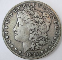 Authentic 1884S MORGAN SILVER Dollar $1.00, San Francisco Mint, 90 Percent Silver, Discontinued United States