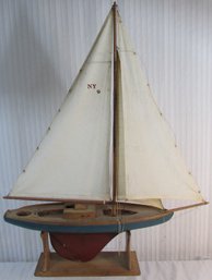 Vintage SAILBOAT MODEL, Wooden Construction, Approximately 26' Long X 32' High