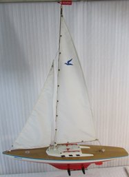 Vintage SAILBOAT MODEL, Wooden Construction, Made In GERMANY, Approx 28' Long X 36' High