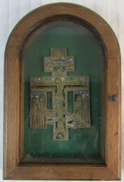 Vintage RUSSIAN ORTHODOX CROSS, Enameled Bronze, Display Cabinet, Appx 12' Tall X 8' Wide