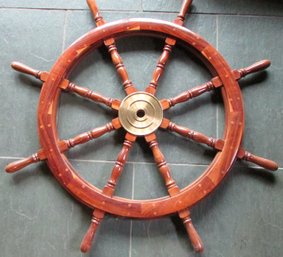 Vintage Nautical SHIPS WHEEL, Wood With Brass Hub, Approx 42' Diameter
