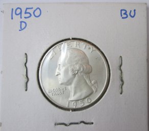 Authentic 1950D WASHINGTON QUARTER Dollar $.25, DENVER Mint, 90 Percent SILVER, United States