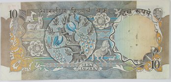 Authentic INDIA Issue Banknote, Ten 10 RUPEES Currency Bill, Discontinued Design