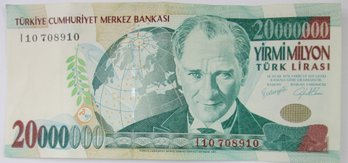 Authentic TURKEY Issue Banknote, Genuine 20,000,000 LIRA Denomination, Currency Bill