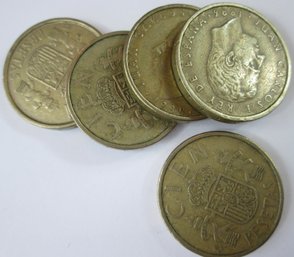 Set Of 5 Coins! Authentic SPAIN Issue, Mixed Dates, One Hundred 100 Cien Pesetas, Aluminum Bronze Composition