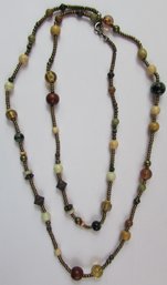 Vintage Single STRAND NECKLACE, Multicolor Wood & Plastic Beads, Approx 36' Length, Gold Tone Accents