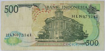 Authentic INDONESIA Issue Bank Note, Dated 1988, Genuine Five Hundred 500 Rupiah Denomination, Currency Bill