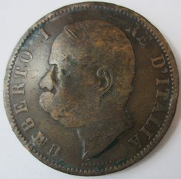 Authentic ITALY Issue Coin, Dated 1894, King Umberto I, Ten 10  Centesimi, Copper Content, Discontinued