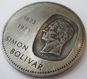 Authentic VENEZUELA Issue Coin, Dated 1973, Ten 10 Bolivar, 30 Gram Silver Content, Us Silver Dollar Size