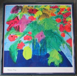 Vintage WALASSE TING Print, 'A POT OF FLOWERS,' Circa 1990, Large Approximately 41' X 41,' Blue Frame