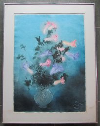 Signed Original PAINTING On Paper, Vase Of Flowers, Large Approx 41' X 35.5' Size, Simply Framed
