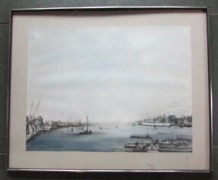 Signed CIANO SIEWERT, Original On Paper, HARBOR SCENE, Approx 36' X 29' Size, Framed