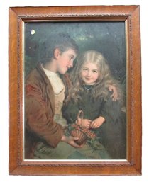Vintage PEARS ANNUAL Print, LITTLE SWEETHEARTS Boy & Girl, Approx 27' X 21,' Wood Frame