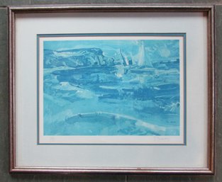 Signed PAUL BRAUDEY Limited Edition, Seaside Scene In Blues, Approximately 25' X 20,' Nicely Framed