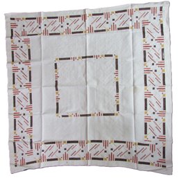 Vintage TABLECLOTH, Woven With EMBROIDERED Needlework, Arts & Crafts Style Geometric Pattern, Approx 50' X 50'