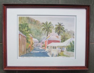 Signed MARY POWELL SPRINGFIELD Print, 'FLATTS VILLIAGE, SMITHS BERMUDA,' Approx 23.5' X 18,' Nicely Framed