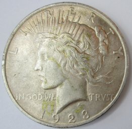 Authentic 1923P PEACE SILVER Dollar $1.00, PHILADELPHIA Mint, 90 Percent SILVER, Discontinued United States