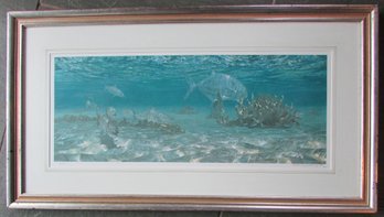 Signed STANLEY METZOFF Limited Edition, 'BELOW THE FLATS-BONE & PERMIT FISH,' Appx 37' X 20,' Nicely Framed