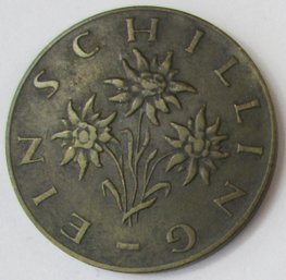 Authentic AUSTRIA Issue Coin, Dated 1959, One 1 Schilling Denomination, Aluminum Bronze Content, Discontinued