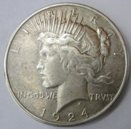 Authentic 1924P PEACE SILVER Dollar $1.00, Philadelphia Mint, 90 Percent SILVER, Discontinued United States