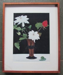 Signed ANTONIA MUNROE, GOUACHE On Paper, 'WHITE CLEMATIS,' Approx 22' X 18' Size, Nicely Framed