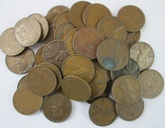 LOT Of 50 Coins! Authentic WHEAT LINCOLN Cent Penny $.01, Mixed Dates, Copper Content, United States