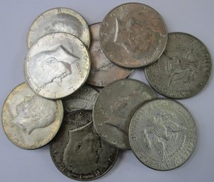 Set Of 10 Coins! Authentic KENNEDY Half Dollar $.50, Mixed Dates, 40 Percent Silver, Discontinued