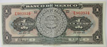 Authentic MEXICO Issue, Genuine Un One 1 PESO Currency Bill, Banco De MEXICO