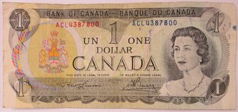 Authentic Bank Of CANADA Note, Dated 1973 Series, Genuine One $1 Dollar, Currency Bill