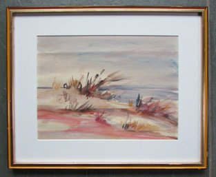 Original Watercolor On Paper, Multicolor Dune Beach, Approx 20' X 16,' Framed