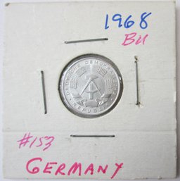 Authentic GERMANY Issue Coin, Dated 1968, One 1 Pfennig Denomination, Aluminum Content, Discontinued