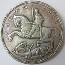 Authentic Great Britain, United Kingdom Coin, Dated 1935, One 1 CROWN Commemorative, Silver Content