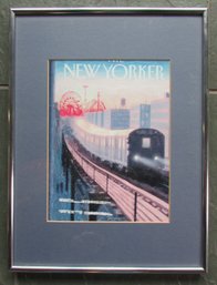 Vintage NEW YORKER Wall Art, MTA New York City Elevated CONEY ISLAND Train, Approx 16.5' X 12.5' Framed