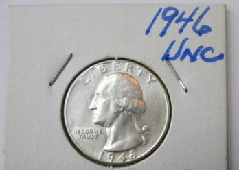 Authentic 1946P WASHINGTON QUARTER Dollar $.25, Philadelphia Mint, 90 Percent SILVER, United States