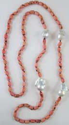 Contemporary Statement Necklace, Huge Natural PEARL & Coral Bead Design, Approx 38' Length, Slip Over Style