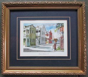 Contemporary VIRGINIA FOUCHE Print, Multicolor 'pIAZZAS In CHARLESTON,' Approximately 14' X 12,'nicely  Framed