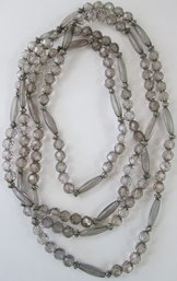 Vintage Single STRAND NECKLACE, Clear Gray Tone Beads, Lightweight, Approximately 58' Length, Slip Over